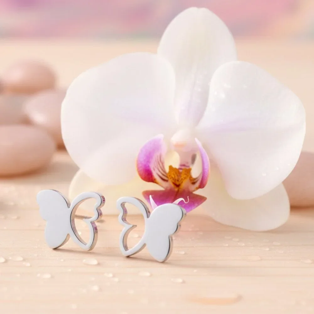 18K Gold Plated Stainless Steel Butterfly Stud Minimalist Trendy Earrings
